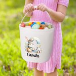 Personalisierter Niedlicher Aquarell Osterhase Canvas Korb mit Initiale Namen Kaninchen Wiederverwendbar Geburtstag Ostern Party Geschenk für Kinder