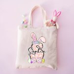 Personalisierte niedliche Schleife Ostern Hase erste Canvas Tragetasche mit Namen Tote Bag Ostereier Geburtstag Ostern Party Geschenk für Kinder