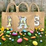 Personalized Cute Easter Bunny Carrot Initial Jute Tote Bag with Name Birthday Easter Party Gift for Kids