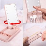 Personalized Watercolor Birth Flower Name 5 Pcs Makeup Brush Set with Rotatable LED Mirror and Data Cable Birthday Wedding Travel Gift for Women