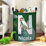 Cestino portabiancheria impermeabile personalizzato con nome e iniziale design dinosauri carini regalo di compleanno per ragazzi e ragazze