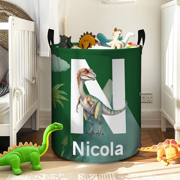 Cestino portabiancheria impermeabile personalizzato con nome e iniziale design dinosauri carini regalo di compleanno per ragazzi e ragazze