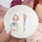 Personalised Zodiac Sign Birth Flower Cartoon Character Name Ceramic Trinket Jewellery Dish Birthday Anniversary Gift for Women Girls