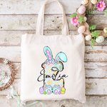 Personalisierte niedliche Schleife Ostern Hase erste Canvas Tragetasche mit Namen Tote Bag Ostereier Geburtstag Ostern Party Geschenk für Kinder