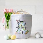Conejito de Pascua Personalizado Floral Inicial Cesta de Lona Reutilizable con Nombre Búsqueda del Huevo Accesorios Fiesta Cumpleaños Regalo para Niños Niñas