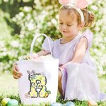 Conejito de Pascua Personalizado Floral Inicial Cesta de Lona Reutilizable con Nombre Búsqueda del Huevo Accesorios Fiesta Cumpleaños Regalo para Niños Niñas