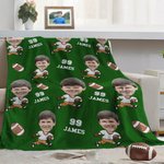 Manta suave personalizada con cara de dibujo animado y foto de jugador de fútbol con nombre Decoración del hogar Regalo de cumpleaños para niños amantes del fútbol
