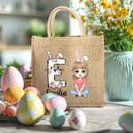 Personalisiertes Tote Bag Jute-Tasche Osterhase Initial Name Cartoon Charakter Ostereiersuche Geburtstag Geschenk für Mädchen Jungen