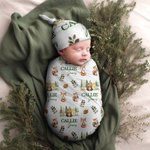 Personalizzato Cute Butterfly Rabbit Bird Woodland Animals Swaddle Blanket e Knot Hat Set con nome Baby Shower Birthday Gift per neonati