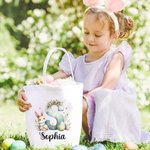 Personalisierter Niedlicher Aquarell Osterhase Canvas Korb mit Initiale Namen Kaninchen Wiederverwendbar Geburtstag Ostern Party Geschenk für Kinder