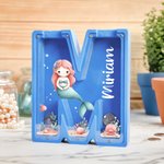 Personalized Alphabet Cartoon Mermaid 26 Letters Money Box Piggy Bank with Name Birthday Gift for Kids