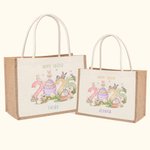 Personalisierte 2025 Osterhase Eier große Jute Tragetasche mit Namen Eier jagen glückliche Ostern Geschenk für Jungen Mädchen