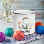 Taza esmaltada personalizada con nombre del conejito de Pascua en acuarela con iniciales 11oz Cumpleaños Fiesta de Pascua Regalo para niños