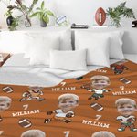 Manta suave personalizada con cara de dibujo animado y foto de jugador de fútbol con nombre Decoración del hogar Regalo de cumpleaños para niños amantes del fútbol