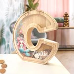 Personalized Alphabet Cartoon Mermaid 26 Letters Money Box Piggy Bank with Name Birthday Gift for Kids