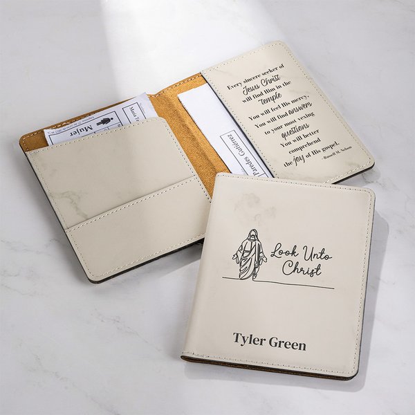 Personalised Look Unto Christ LDS Temple Recommend Leather Card Holder with Quotes Christmas Gift for Latter-day Saint Youth