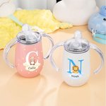 Personalized Initial Forest Animals 10oz Insulated Name Sippy Cup with Lid and Handle Birthday Baby Shower Back to School Gift for Toddler Kids
