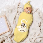 Personalisiertes Weiches Niedliches Tier 100% Baumwolle Schlafsack und Knotenmütze Set mit Initiale Namen Babyparty Taufe Geschenk für Neugeborene