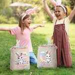 Personalized Cute Bow Bunny Egg Floral Initial Canvas Bag with Name Easter Egg Hunting Game School Party Gift for Kids