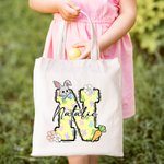 Gepersonaliseerde bloemen paashaas initiaal herbruikbare canvas tas met naam paasfeest verjaardagscadeau voor kinderen