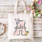 Gepersonaliseerde bloemen paashaas initiaal herbruikbare canvas tas met naam paasfeest verjaardagscadeau voor kinderen