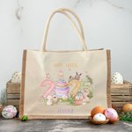 Personalisierte 2025 Osterhase Eier große Jute Tragetasche mit Namen Eier jagen glückliche Ostern Geschenk für Jungen Mädchen