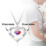 Collana con pendente a cuore insieme per sempre in argento sterling con doppia pietra di nascita e nomi incisi regalo di San Valentino per donne