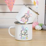 Personalisierte spielerische Hasenohren Bogen Ei anfängliche Silber umrandet Emaille Becher mit Namen Ostern Party Urlaub Geschenk für Kinder