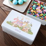 Personalized 2025 Easter Bunny Eggs Food Grade Metal Candy Chocolate Tin Box with Name Easter Birthday Gift for Kids Family