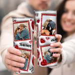 Gepersonaliseerde Faux Glitter Liefde 5 Foto's Collage 20oz Skinny Tumbler met rietje en schoonmaakborstel Valentijnsdag Verjaardagscadeau voor koppels