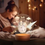 Veilleuse LED en acrylique avec socle en bois Décoration de chambre d'enfant Cadeau d'anniversaire pour Garçons Filles