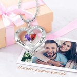 Collana con pendente a cuore insieme per sempre in argento sterling con doppia pietra di nascita e nomi incisi regalo di San Valentino per donne