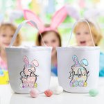 Personalizado lindo arco conejito oreja inicial reutilizables cesta de lona con el nombre de la caza del huevo Accesorios Fiesta de cumpleaños de regalo para niños niñas