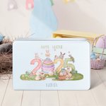 Personalized 2025 Easter Bunny Eggs Food Grade Metal Candy Chocolate Tin Box with Name Easter Birthday Gift for Kids Family