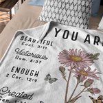 Personalized Bible Verse Birth Flower Soft Throw Blanket with Name Religious Day Birthday Holiday Gift for Christian Women