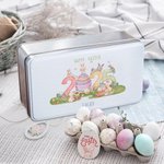Personalized 2025 Easter Bunny Eggs Food Grade Metal Candy Chocolate Tin Box with Name Easter Birthday Gift for Kids Family