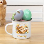 Taza esmaltada de 11 oz personalizada con el nombre Conejo dormido en una cesta Regalo de cumpleaños de Pascua para niños Niñas