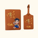 Personalisierte Cartoon Graduate Horoskop Geburt Blume Name Passport Holder und Gepäckanhänger Set Reisezubehör Graduierung Geschenk für Frauen