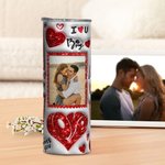 Gepersonaliseerde Faux Glitter Liefde 5 Foto's Collage 20oz Skinny Tumbler met rietje en schoonmaakborstel Valentijnsdag Verjaardagscadeau voor koppels