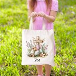 Uova di Pasqua a croce floreali personalizzate Borsa di tela riutilizzabile con nome Regalo di compleanno per bambini per la festa di Pasqua