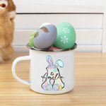 Personalisierte spielerische Hasenohren Bogen Ei anfängliche Silber umrandet Emaille Becher mit Namen Ostern Party Urlaub Geschenk für Kinder
