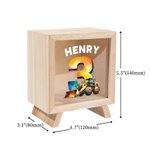 Personalized Fantasy Unicorn Dinosaur Construction Vehicles Number Wooden Clear Money Box Piggy Bank with Name Birthday Desk Decor Gift for Boys Girls