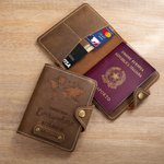 Portapassaporto in vera pelle personalizzato con modello a tema di bussola a scelta e nome stile vintage essenziale per amanti dei viaggi