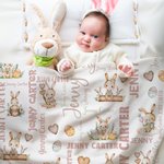 Personalized Cute Easter Bunny Word Cloud Soft Throw Blanket with Name Home Decor Baby Shower Birthday Easter Gift for Boys Girls