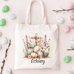 Uova di Pasqua a croce floreali personalizzate Borsa di tela riutilizzabile con nome Regalo di compleanno per bambini per la festa di Pasqua