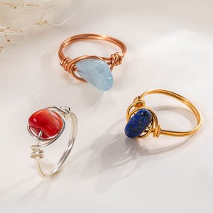 Bague Enroulée Personnalisée avec Pierre de Naissance Cadeau de Bijoux en Cuivre pour Femme