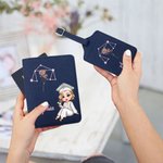 Personalisierte Cartoon Graduate Horoskop Geburt Blume Name Passport Holder und Gepäckanhänger Set Reisezubehör Graduierung Geschenk für Frauen