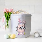 Personalizado lindo arco conejito oreja inicial reutilizables cesta de lona con el nombre de la caza del huevo Accesorios Fiesta de cumpleaños de regalo para niños niñas