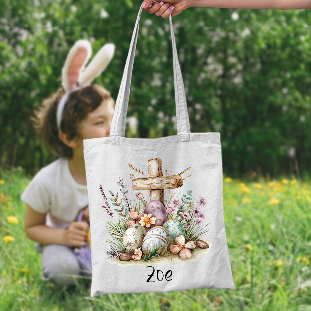 Sac en toile réutilisable avec nom Cadeau d'anniversaire de Pâques pour les enfants