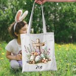 Uova di Pasqua a croce floreali personalizzate Borsa di tela riutilizzabile con nome Regalo di compleanno per bambini per la festa di Pasqua